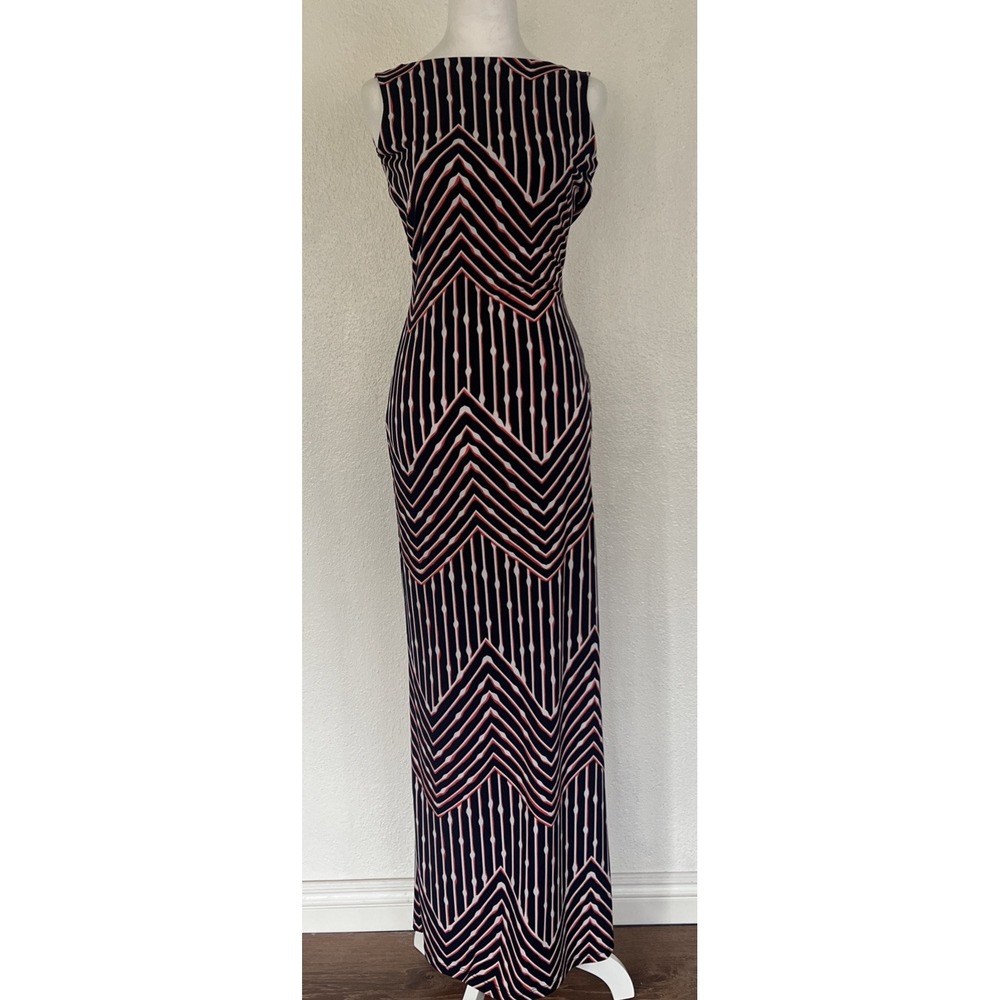 Veronica M Sleeveless Halter Backless Geometric Maxi Dress Multicolor Size M
